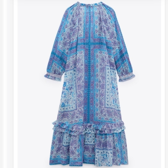 Zara * Printed Blue Maxi Midi Flowy Boho Dress - Picture 5 of 12